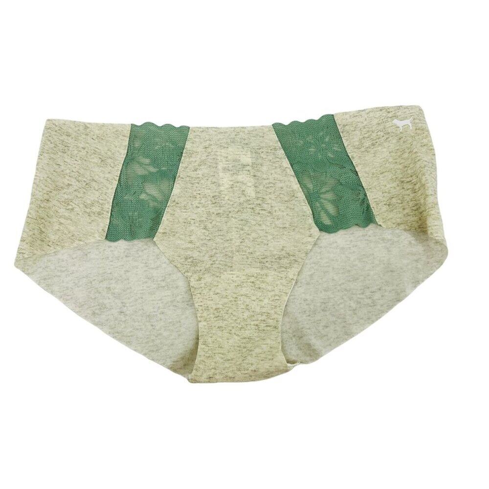 Victoria's Secret PINK No Show Hipster Cream Olive Lace Panty Womens Size Large